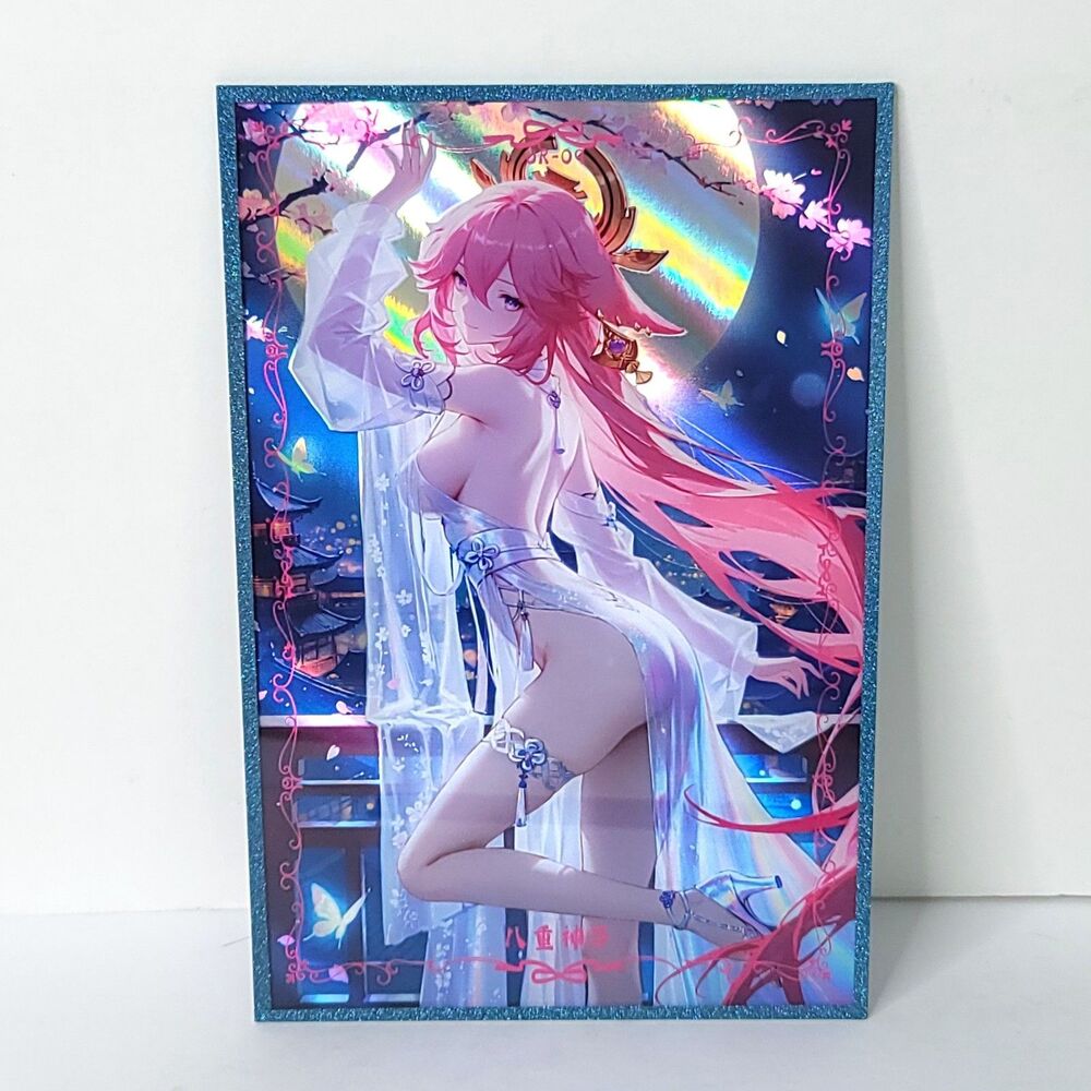 Yae Miko Moolight Holo Waifu Card Anime Girl Wall Art Oversized Board A5